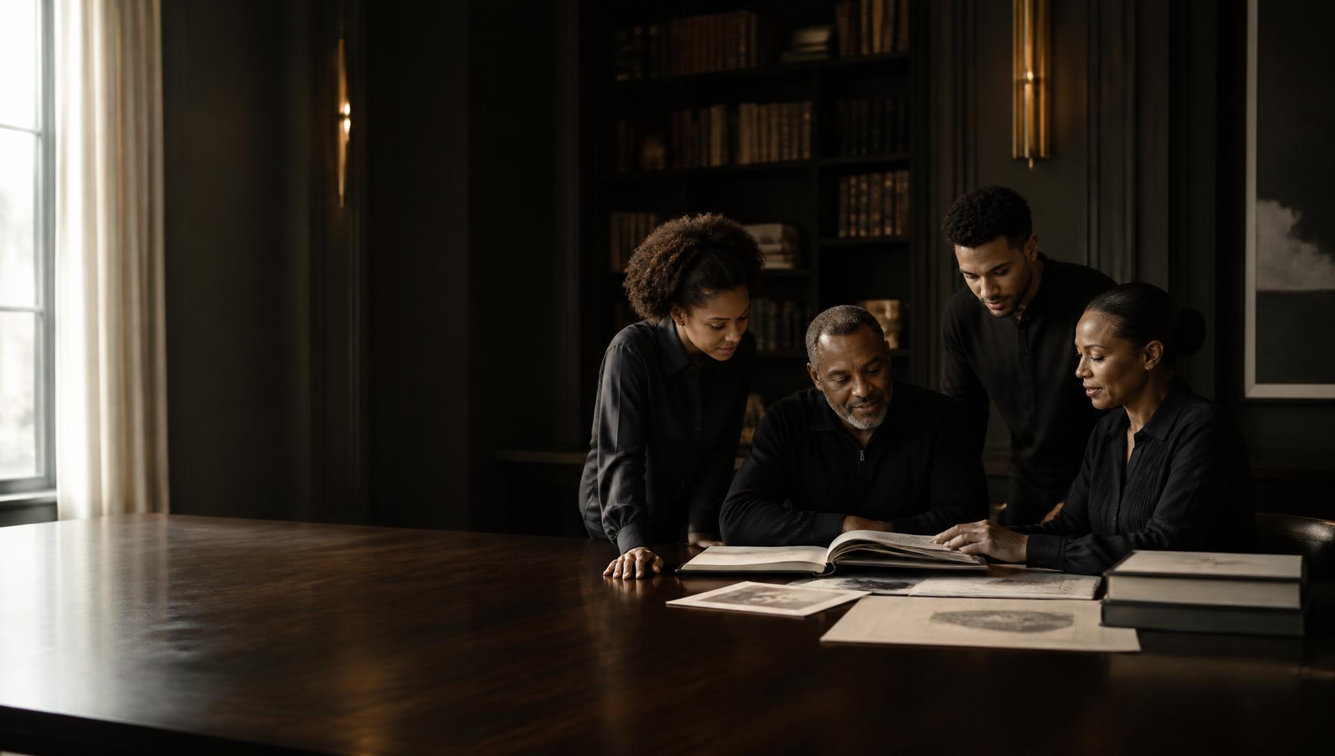 A multigenerational family reviewing their history and plans together